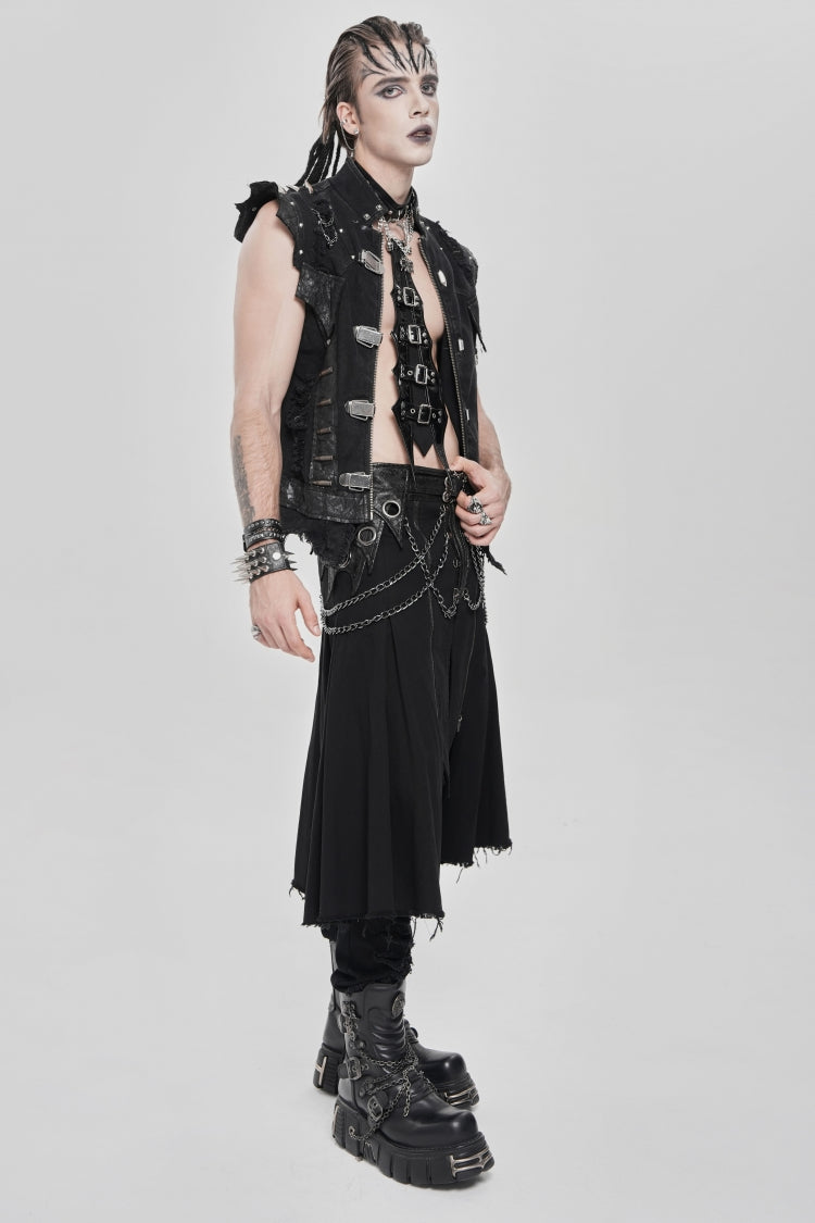 Black Buckle Chain Eyelet Men's Punk Skirt