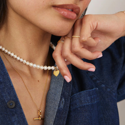 Silver T-Bar and Large Pearl Personalised Heart Necklace Gift Set