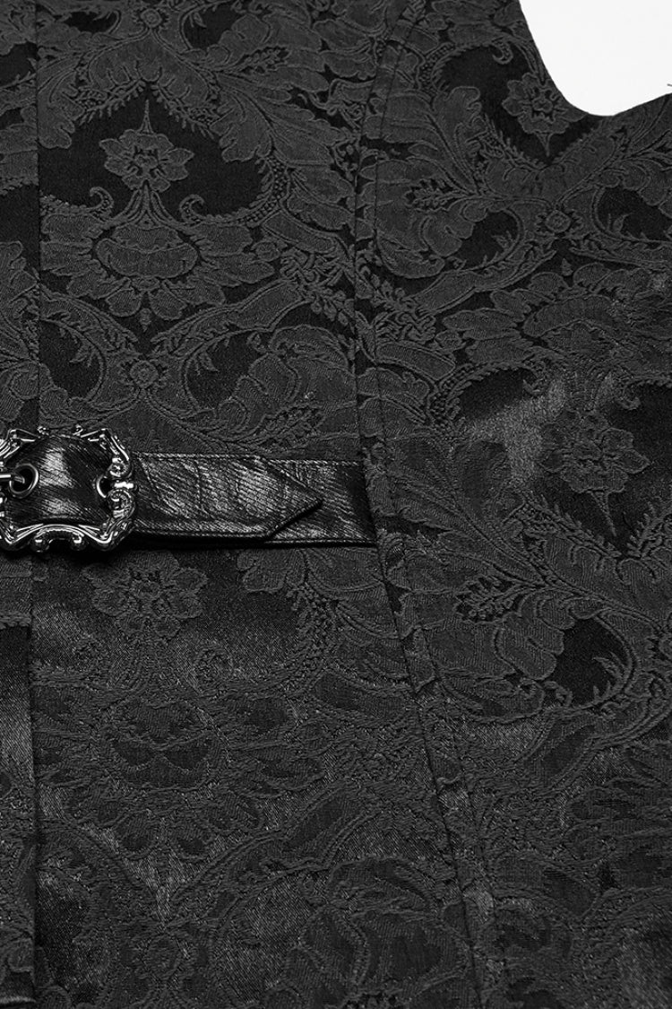 Black Lapel V-neck Sleeveless Jacquard Buckle Men's Gothic Vest