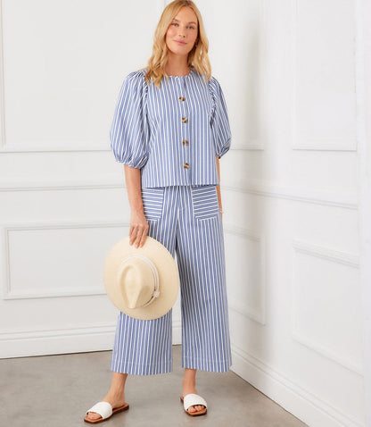 Stripe Cropped Wide-Leg Pants