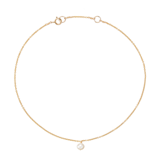 Gold Single Pearl Drop Anklet