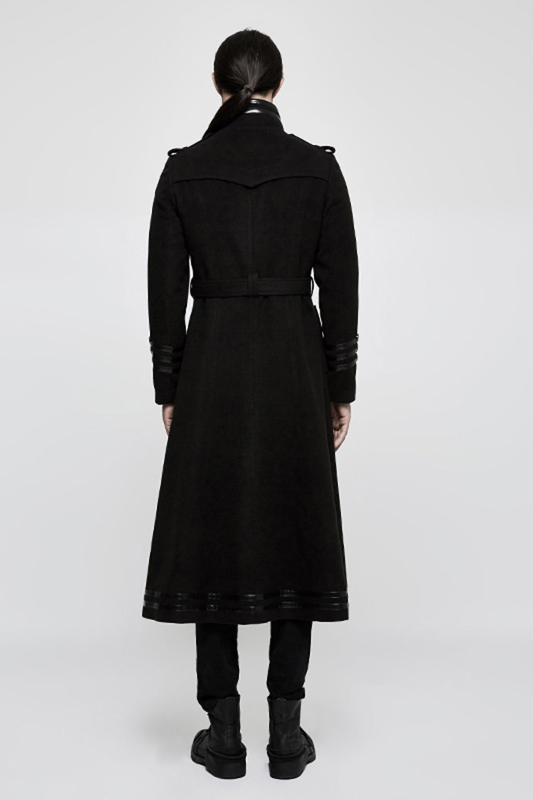 Black Military Uniform Double Breasted Men's Long Gothic Coat With Belt