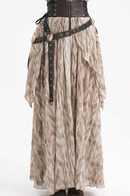 Apricot Ruffle Lace-Up Women's Gothic Eyelets Rivets Long Skirt