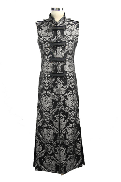 Black And Silver Court Floral Gothic Mens Long Coat