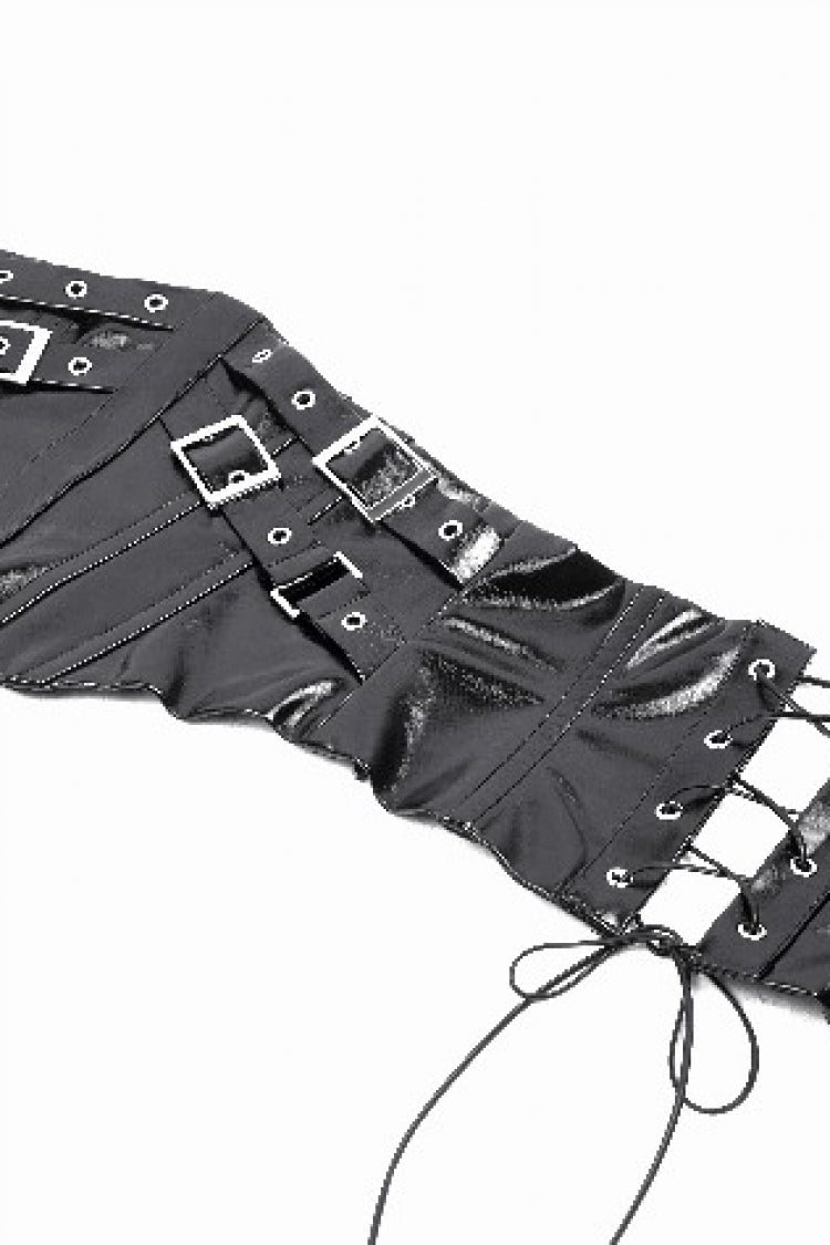 Black Lace-Up Buckled Women's Punk Patent Leather Underbust Corset