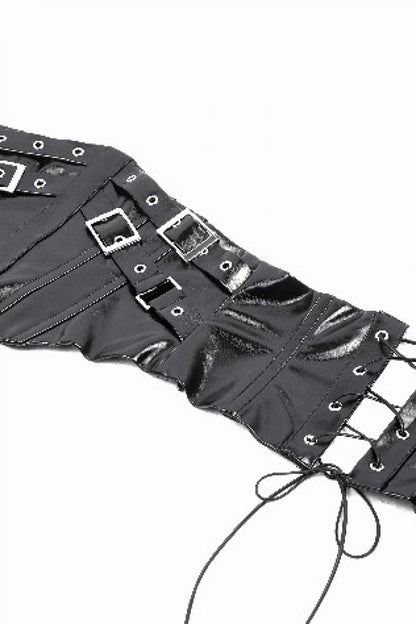 Black Lace-Up Buckled Women's Punk Patent Leather Underbust Corset