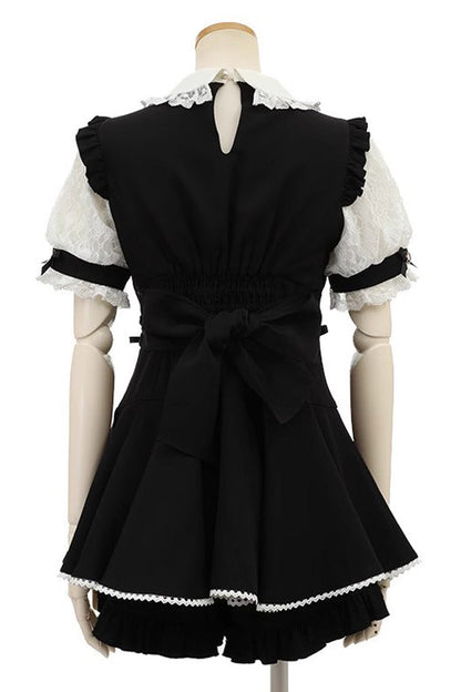 Black Japanese Diamond Buckle Heart Bow Lace Sweet Jirai Kei Dress Fake Two-piece Set