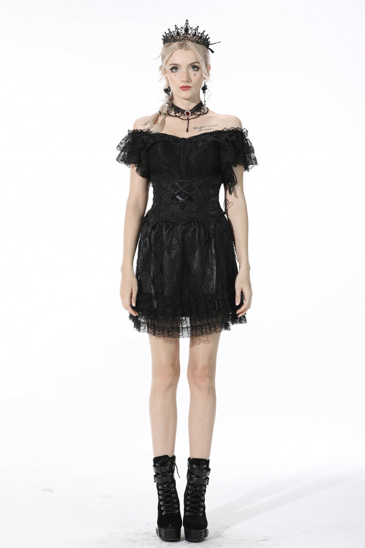 Black Floral Embroidered Lace-Up Strappy Women's Gothic Gorgeous Corset