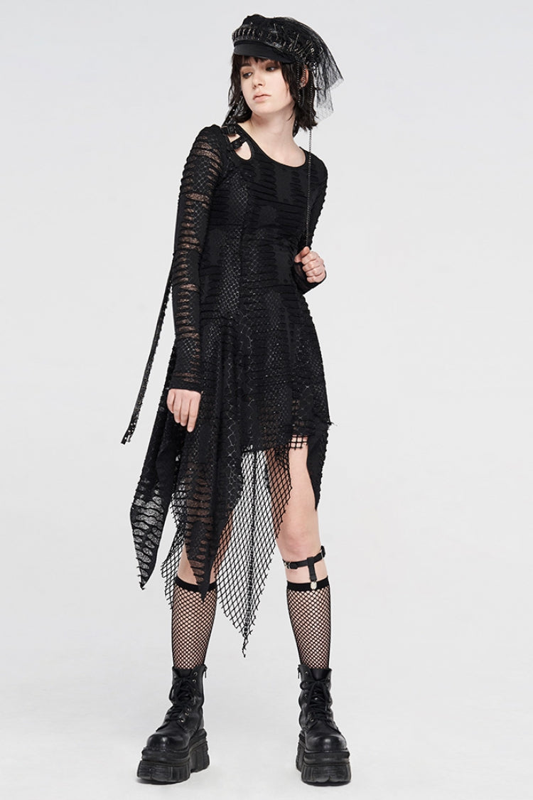 Black Hollow Irregular Ripped Women's Gothic Dress