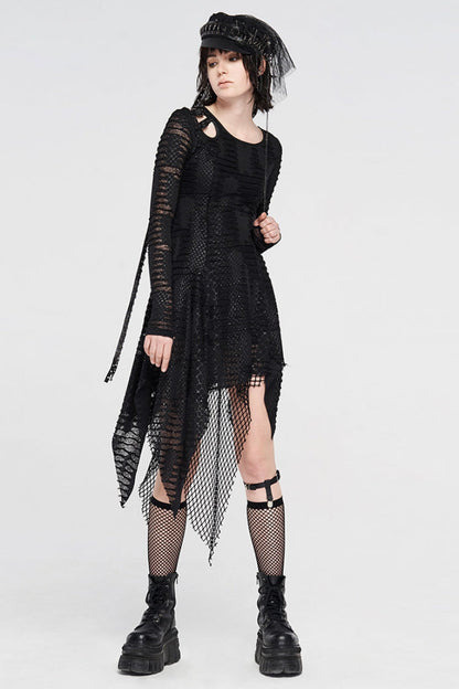 Black Hollow Irregular Ripped Women's Gothic Dress