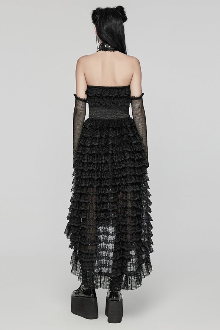 Black Halterneck Long Sleeves Ruffle Lace Women's Punk Dress