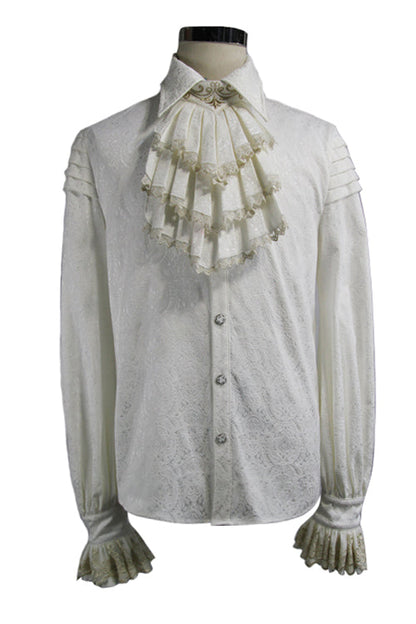 Beige Embroidered Ruffled Sleeves Jacquard Mens Gothic Blouse
