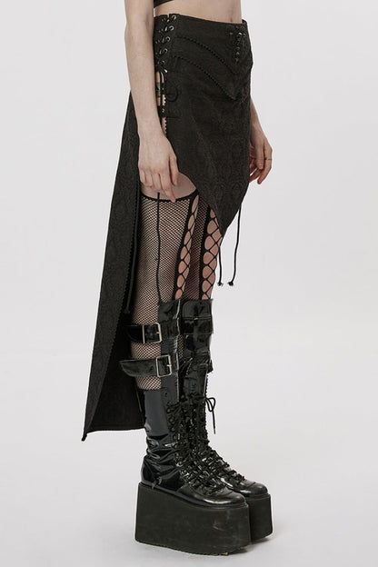 Black Jacquard Butterfly Embroidery Lace Irregular Women's Steampunk Skirt