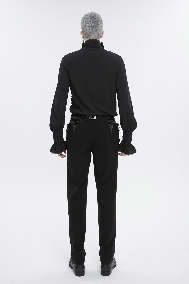Black Irregular Stand Collar Puff Sleeved Ruffled Men's Gothic Shirt