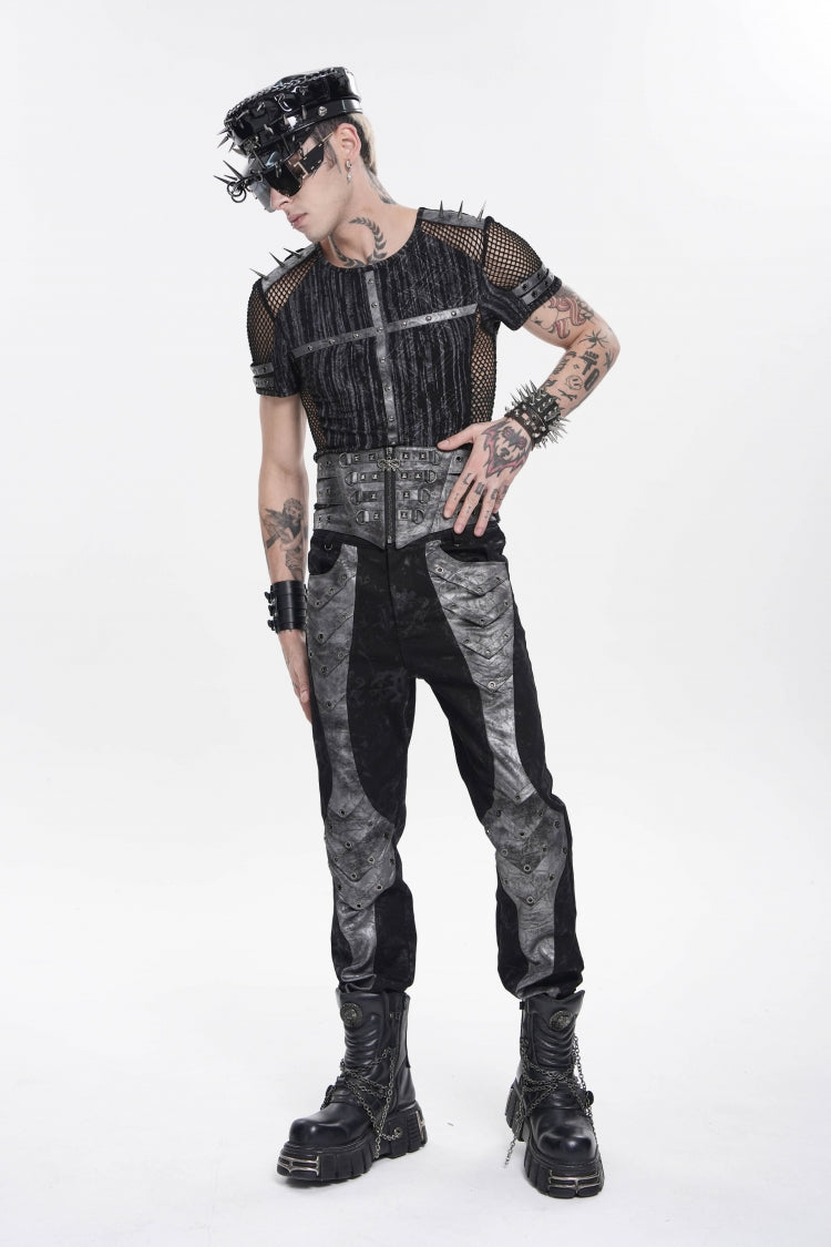 Black Multi-Layered Studded Zippered Eyelet Men's Punk Cool  Girdle