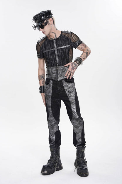Black Multi-Layered Studded Zippered Eyelet Men's Punk Cool  Girdle