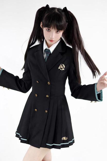 Black Long Sleeves Ginkgo Leaves Japanese School Suit Dress