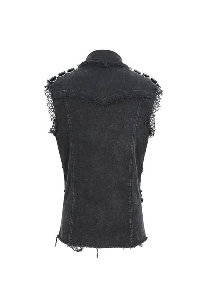 Black Lapel Collar Studded Slim Men's Punk Vest