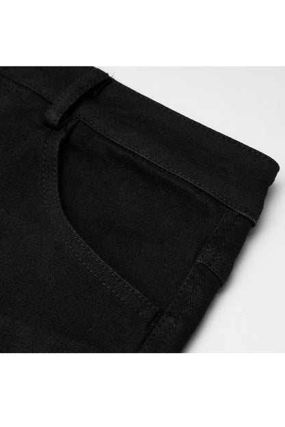 Black Metal Slant Buckle Loop Decoration Irregular Hem Denim Women's Punk Skirt