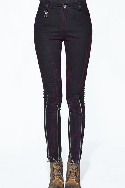 Black Distressed Right Side Detachable Bag Women's Punk Pants