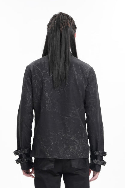 Black Lapel Collar Long Sleeves Buckle Chain Men's Gothic Blouse