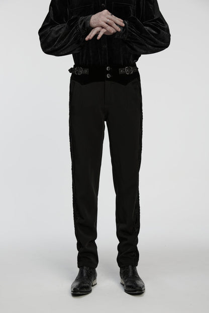 Black Embroidered Lace Buckled Men's Gothic Pants
