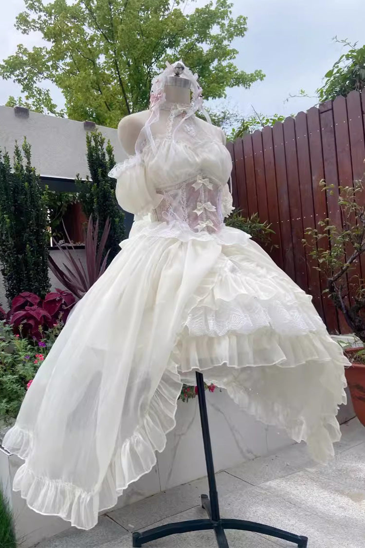 Ballet Twins Ruffle Bowknot Short Front Long Back Sweet Lolita Dress 2 Colors