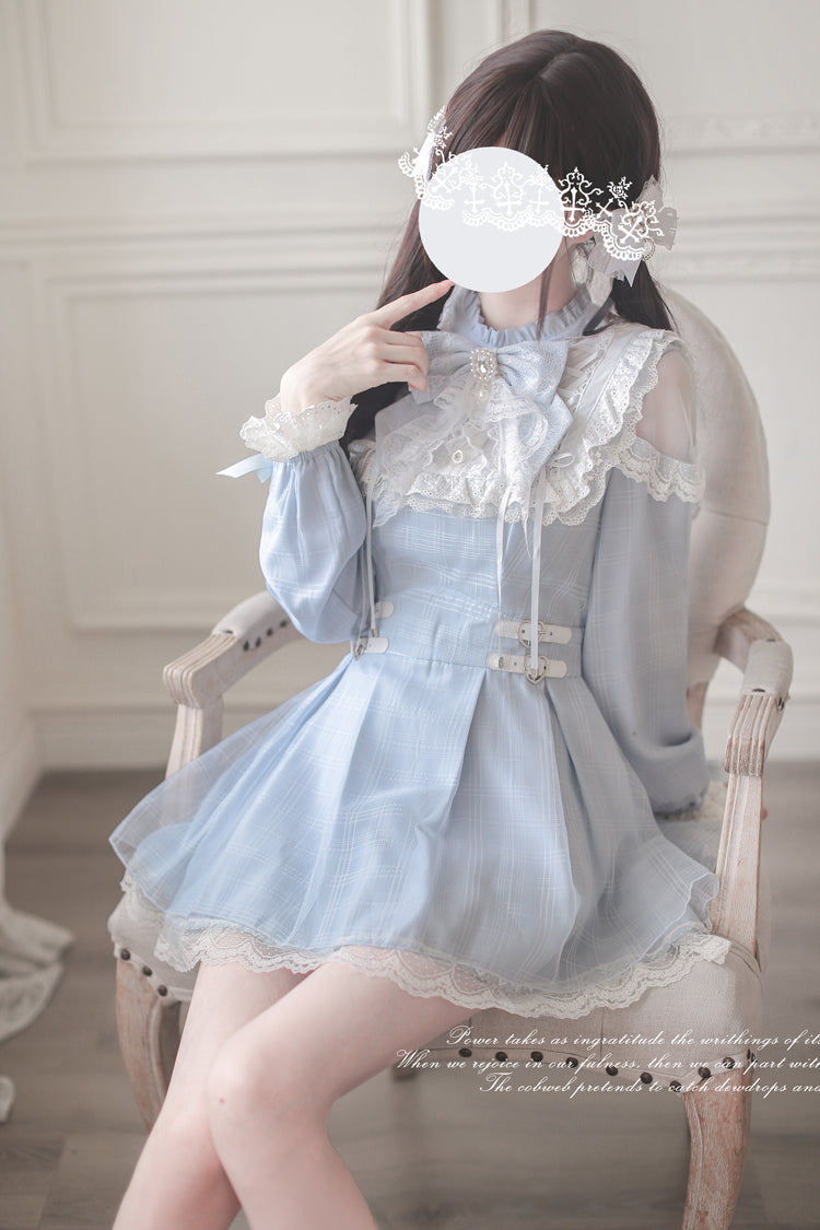 Aqua [Angel Heartbeat] Long Sleeves Bowknot Lace Sweet Jirai Kei Japanese Dress