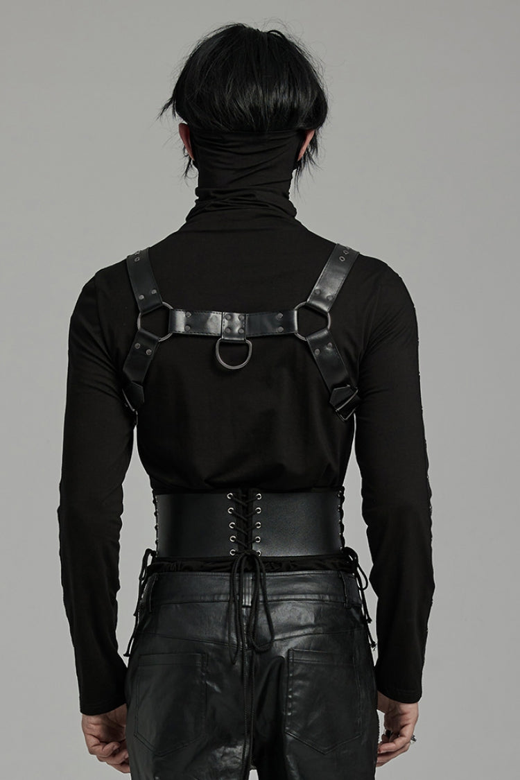 Black Lace-Up Double-buckle Men's Punk Girdle