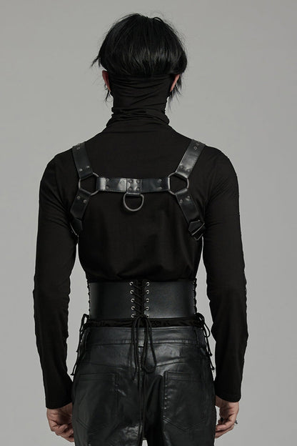 Black Lace-Up Double-buckle Men's Punk Girdle