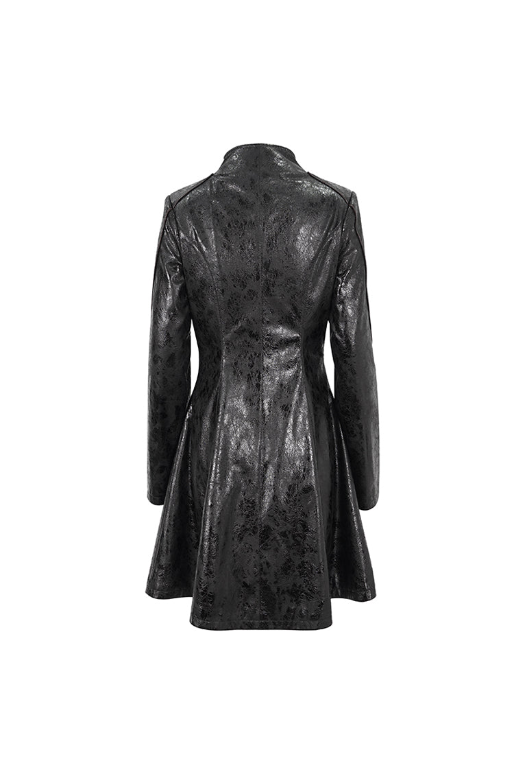 Black Double Buckle Faux Leather Long Women's Punk Coat
