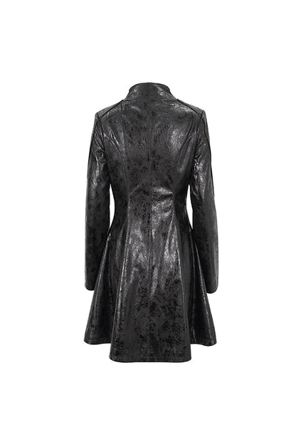 Black Double Buckle Faux Leather Long Women's Punk Coat