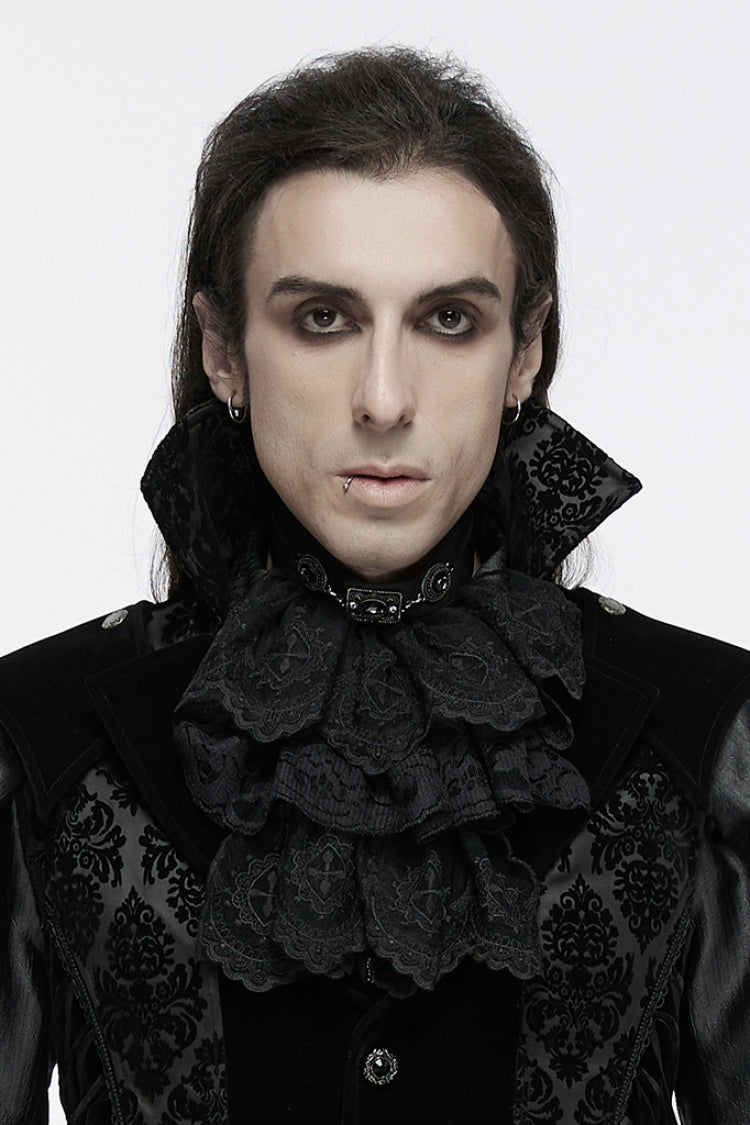 Black Multi-Layered Lace Mesh Men's Gothic Neckwear