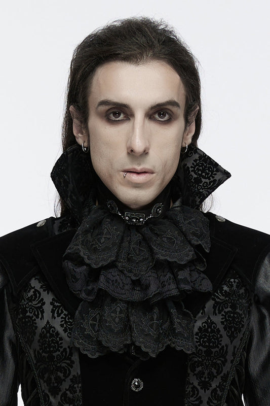 Black Multi-Layered Lace Mesh Men's Gothic Neckwear