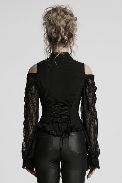 Black Off Shoulder Long Sleeves Ruffle Lace Women's Gothic Blouse