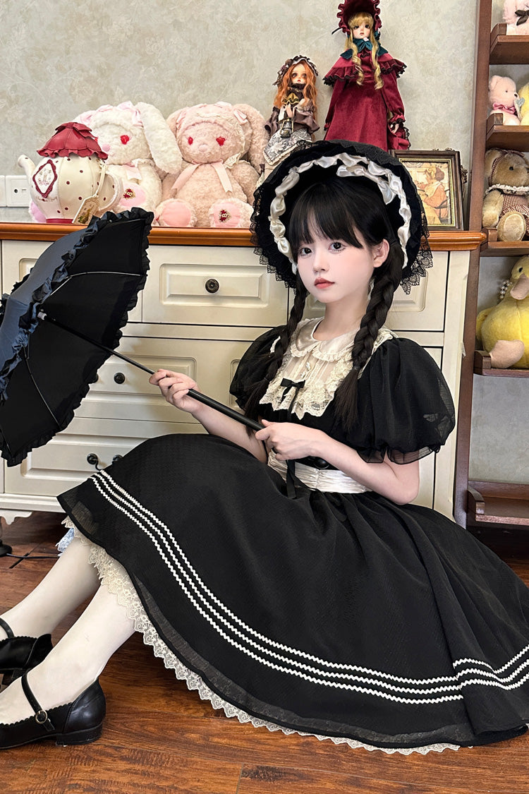 Black Doll Collar Short Sleeves Lace Daily Sweet Elegant Princess Lolita Dress