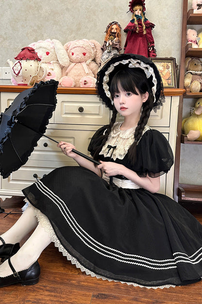 Black Doll Collar Short Sleeves Lace Daily Sweet Elegant Princess Lolita Dress