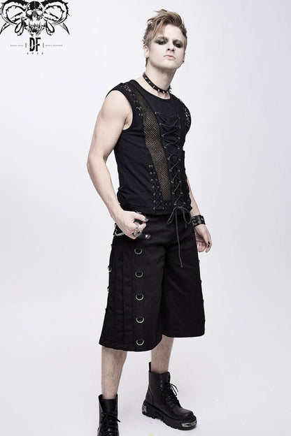 Black Chest Lace Up Splice Coarse Grain Men's Punk Vest