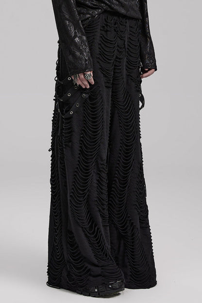Black Horizontal Striped DecorationRipped Men's Gothic Loose Pants