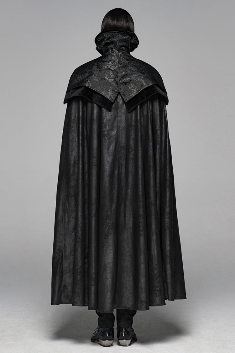 Black Jacquard Stand Collar Stitching Metal Retro Buckle Mens Gothic Cloak
