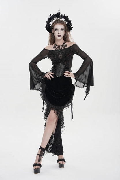 Black Crochet Lace-Up Slim Zippered Women's Gothic Accessory Zip Girdle