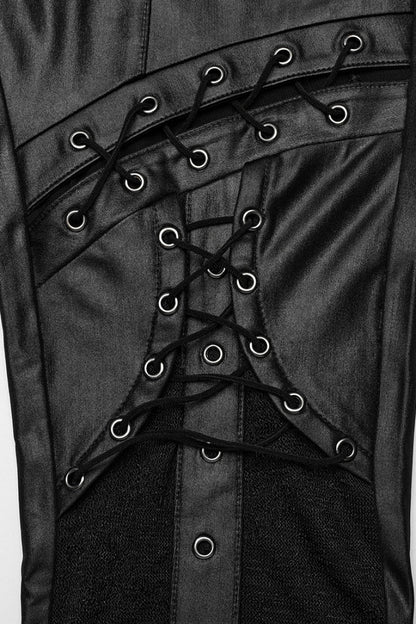 Black Hollow Metal Eyelet Strap Lace-Up Women's Steampunk Leggings