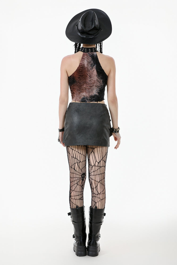 Black Faux Leather Straps Zippered Women's Punk Short Skirt