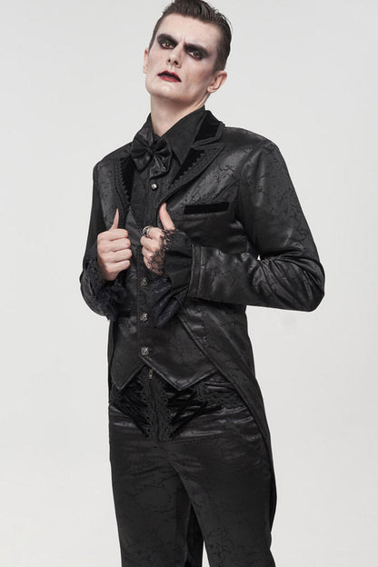 Black Gothic Bright Pattern Printed Decoration Swallowtail Men's Coat
