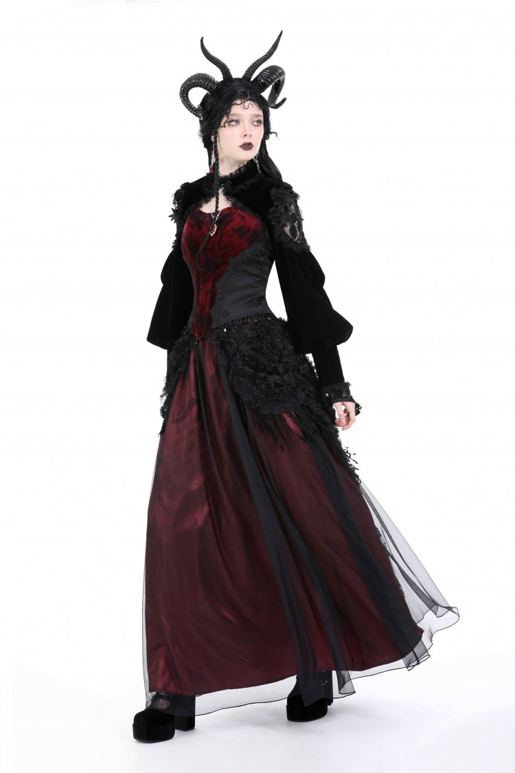 Black Long Lantern Sleeves Lace Spliced Velvet Women's Gothic Cape