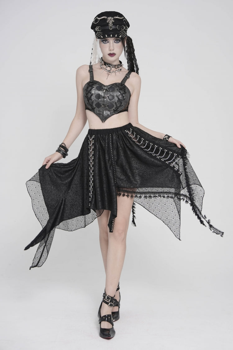 Black Lace-Up Slim Mesh Buckled Women's Punk Heart  Corset