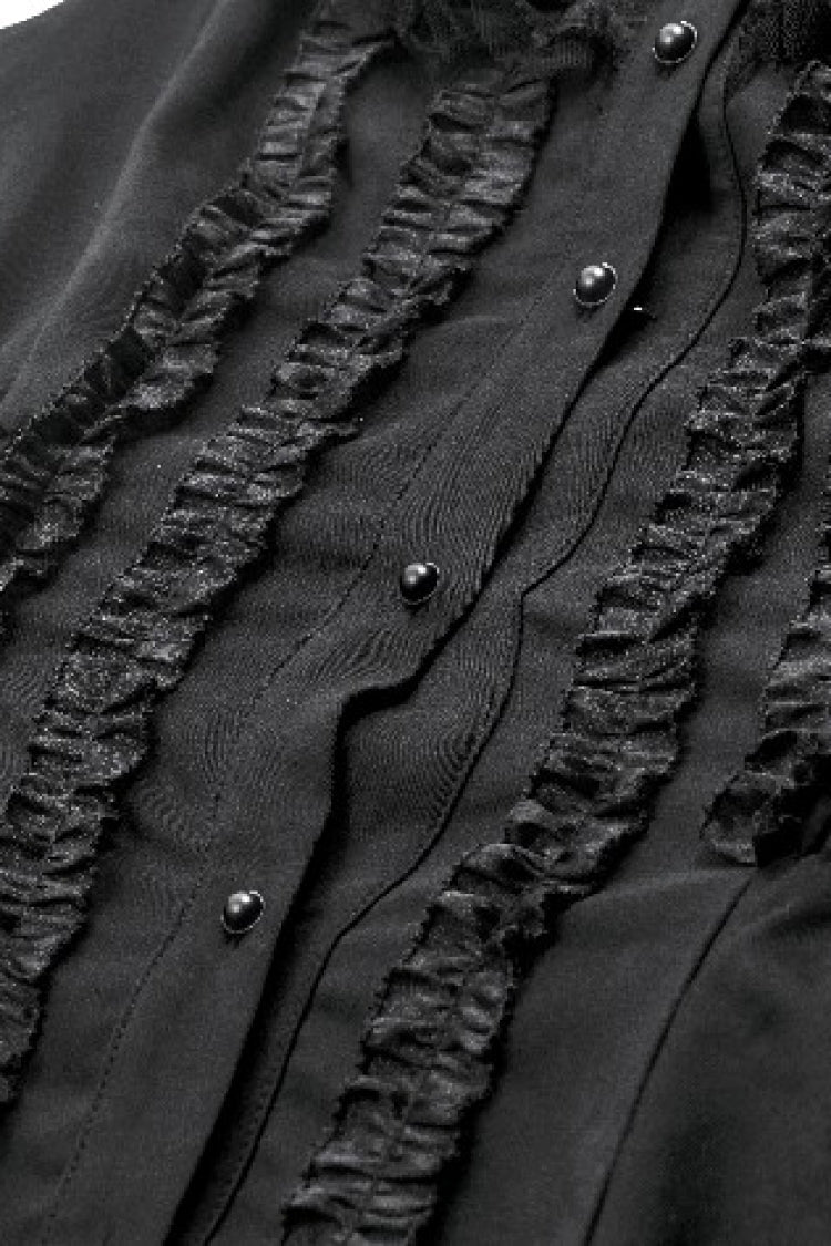 Black Lapel Collar Sleeveless Lace Women's Gothic Button-Front Dress Graduation Dress