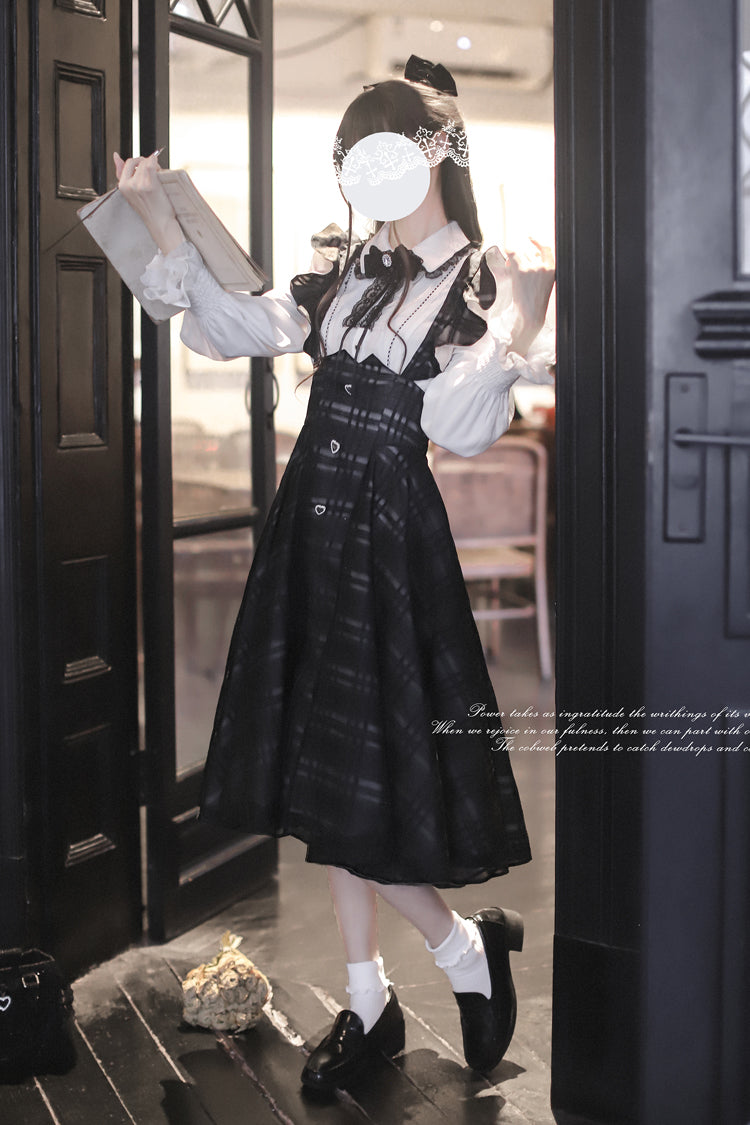 Black Plaid Print Classic College Style Elegant Lolita Strap Dress