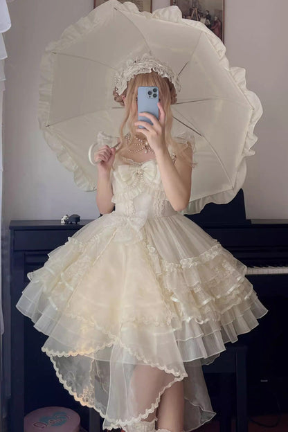 Apricot Solid Color Multi-layer Ruffle Hanayome Sweet Lolita Jsk Dress