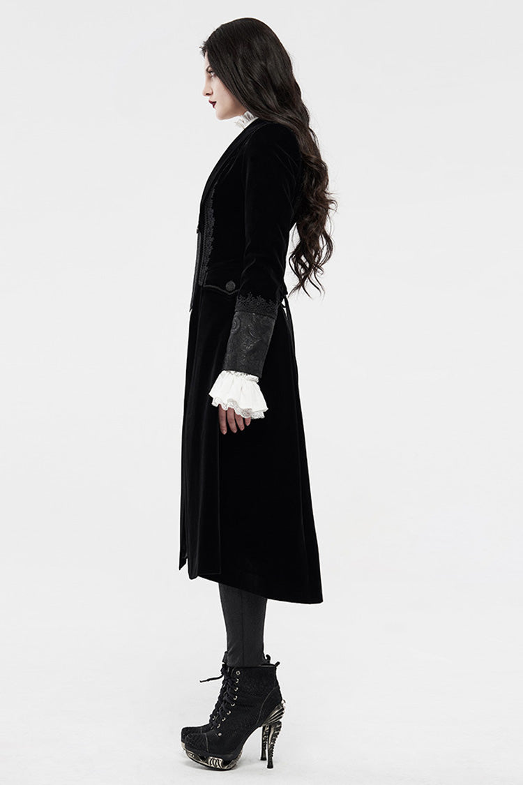 Black Long Sleeves Jacquard Slim Women's Gothic Coat
